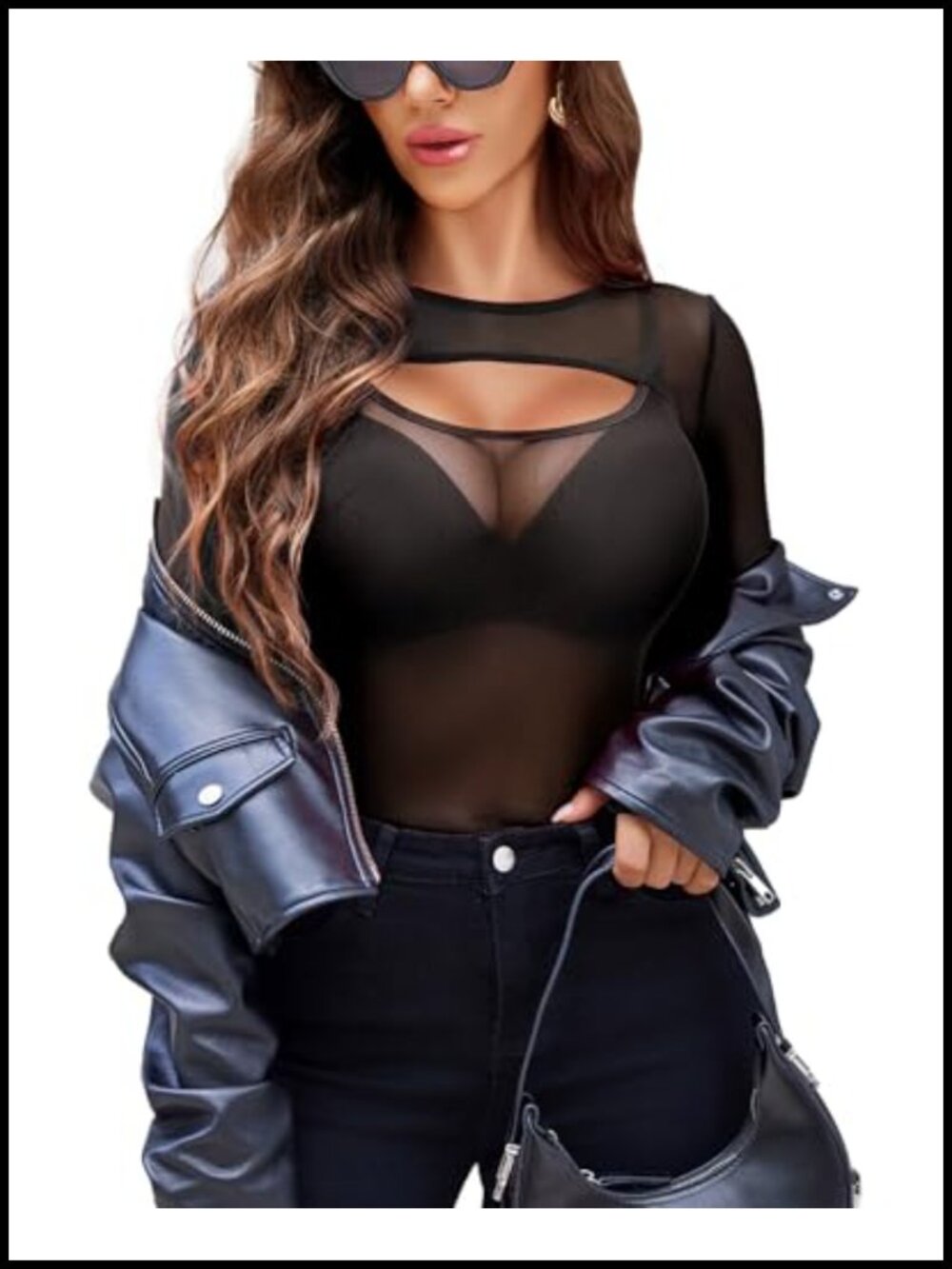 Sheer Mesh Long Sleeve Teddy Bodysuit Garter Belt Set